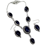 Natural Black Onyx Gemstone .925 Silver Necklace And Earrings Set - BELLADONNA