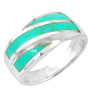 Modern Natural Turquoise, Gemstone Solid .925 Silver Ring Size US 8 / Q - BELLADONNA