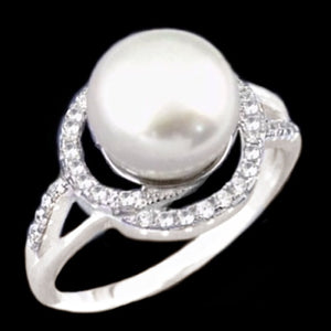 5.97 Cts Natural White Pearl , White Topaz Solid .925 Silver Size 7 - BELLADONNA