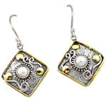Two Tone 1.84 cts Natural White Pearl Solid .925 Sterling Silver Earrings - BELLADONNA