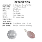 Natural Pink Rose Quartz Oval Pendant .925 Sterling Silver - BELLADONNA