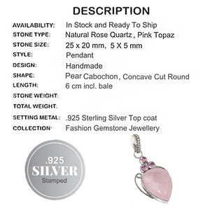 Natural Pink Rose Quartz, Pink Topaz Pendant 925 Silver - BELLADONNA