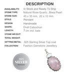 Natural Oval Pink Rose Quartz, Biwa Pearl .925 Sterling Silver Pendant - BELLADONNA