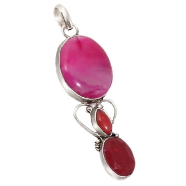 Natural Pink Botswana Lace Agate, Cherry Ruby Gemstone  .925 Sterling Silver Plated Pendant - BELLADONNA