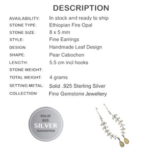 Natural Ethiopian Fire Opal Gemstone Solid .925 Sterling Silver Earrings - BELLADONNA