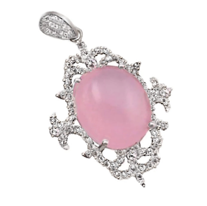Turkey - Istanbul 10.35 Cts Pink Chalcedony, White Topaz Pendant Solid.925 Sterling Silver - BELLADONNA