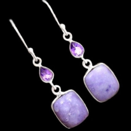 Natural Purple Amethyst, Tiffany Gemstone Solid .925 Sterling Silver Earrings - BELLADONNA