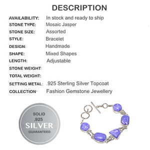 Handmade Lavender Mosaic Jasper Gemstone .925 Sterling Silver Bracelet - BELLADONNA