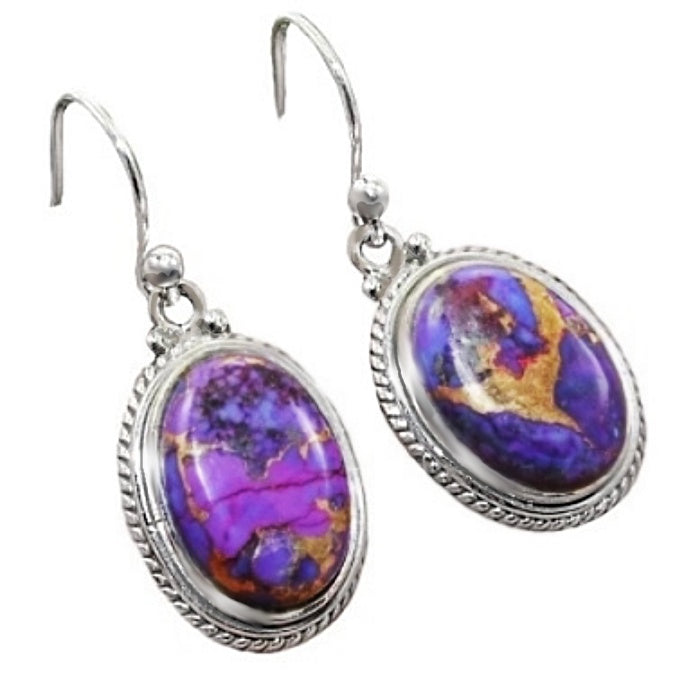 Natural Mohave Copper Purple Turquoise Gemstones Solid .925 Silver Sterling Earrings - BELLADONNA