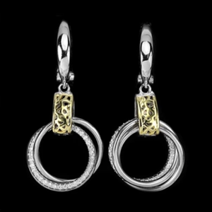 Italian Designed Two Tone Cubic Zirconia Solid .925 Sterling Silver Pendant & Earrings Set - BELLADONNA