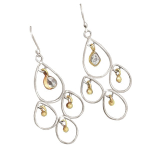 Trendy Two Tone Natural Herkimer Solid .925 Sterling Silver Dangling Earrings - BELLADONNA
