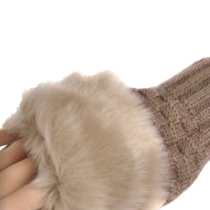 Glamorous & Practical Fingerless Knitted Gloves With Faux Fur Finish - BELLADONNA