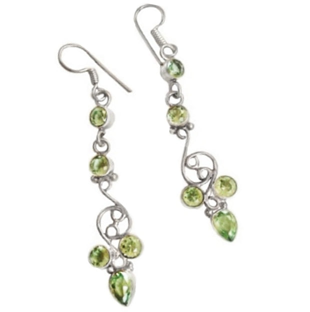 Long Green Amethyst Gemstone .925 Silver Earrings - BELLADONNA