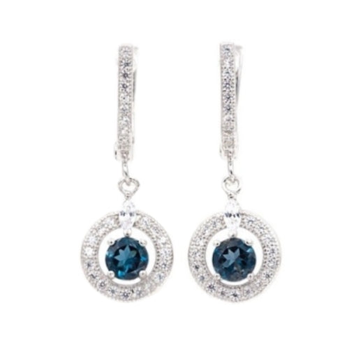 Natural London Blue Topaz Cz Gemstone Solid .925 Sterling Silver Earrings - BELLADONNA