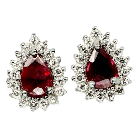 5 X 7 mm Top Blood Red Ruby, White Cz Solid .925 S/Silver Earrings - BELLADONNA
