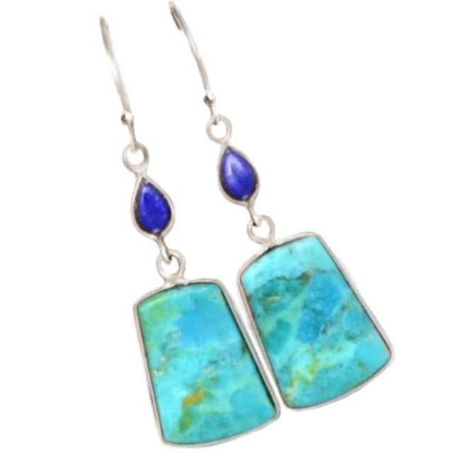 Natural Sleeping Beauty Turquoise, Lapis Lazuli Gemstone .925 Sterling Silver Earrings - BELLADONNA
