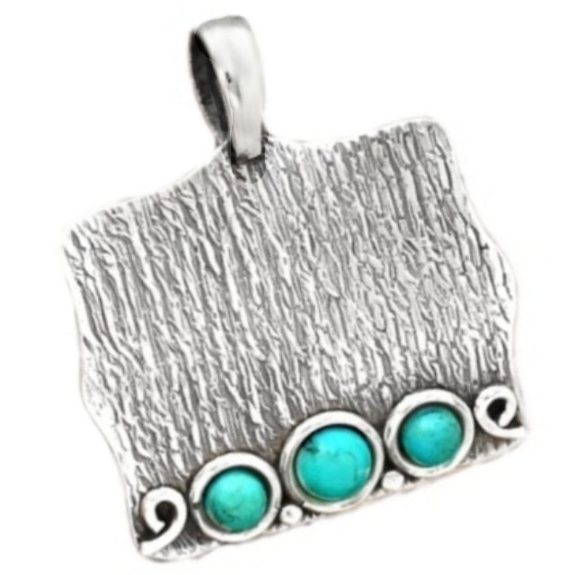 Natural Sleeping Beauty & Copper Turquoise Solid .925 Sterling Silver Pendant - BELLADONNA