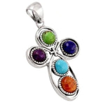 Natural Arizona Turquoise Solid .925 Sterling Silver Cross Pendant - BELLADONNA