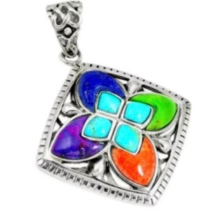 Natural Arizona Turquoise Solid .925 Sterling Silver Pendant - BELLADONNA