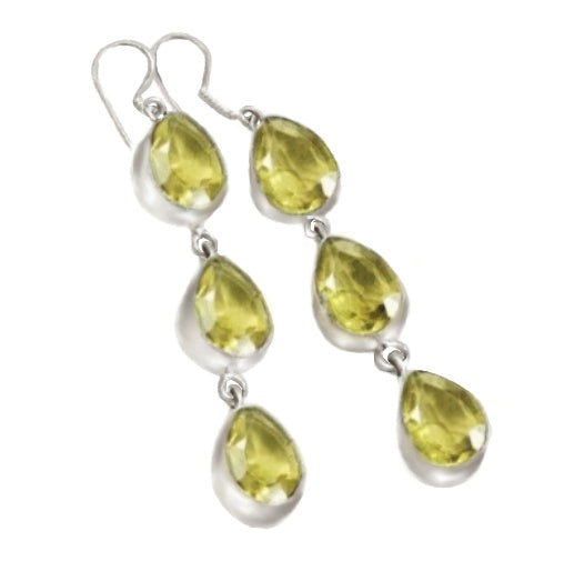 Faceted Lemon Citrine Pears Long .925 Sterling Silver Earrings - BELLADONNA