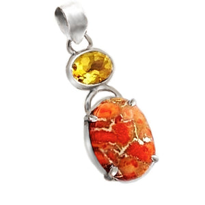 11.04 cts Natural Copper Turquoise, Citrine Solid .925 Sterling Silver Pendant - BELLADONNA