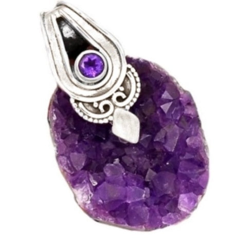 Rare Beauty Natural Purple Amethyst Druzy Gemstone 925 Silver Pendant - BELLADONNA