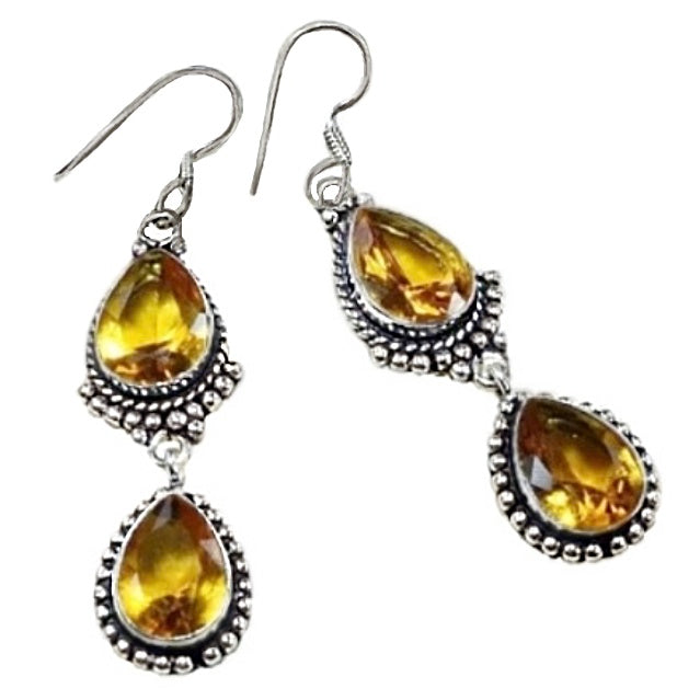 Faceted Sunny Citrine Pears. 925 Sterling Silver Earrings - BELLADONNA