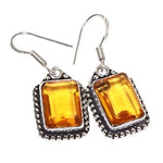 Antique Style Dainty Faceted Citrine Gemstone Silver Plated Earrings - BELLADONNA