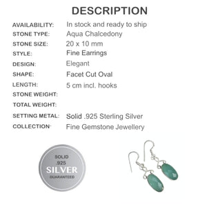 Handmade Aqua Chalcedony Dangle Solid .925 Silver Earrings - BELLADONNA