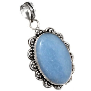 Natural Powder Blue Angelite Gemstone .925 Silver Pendant - BELLADONNA