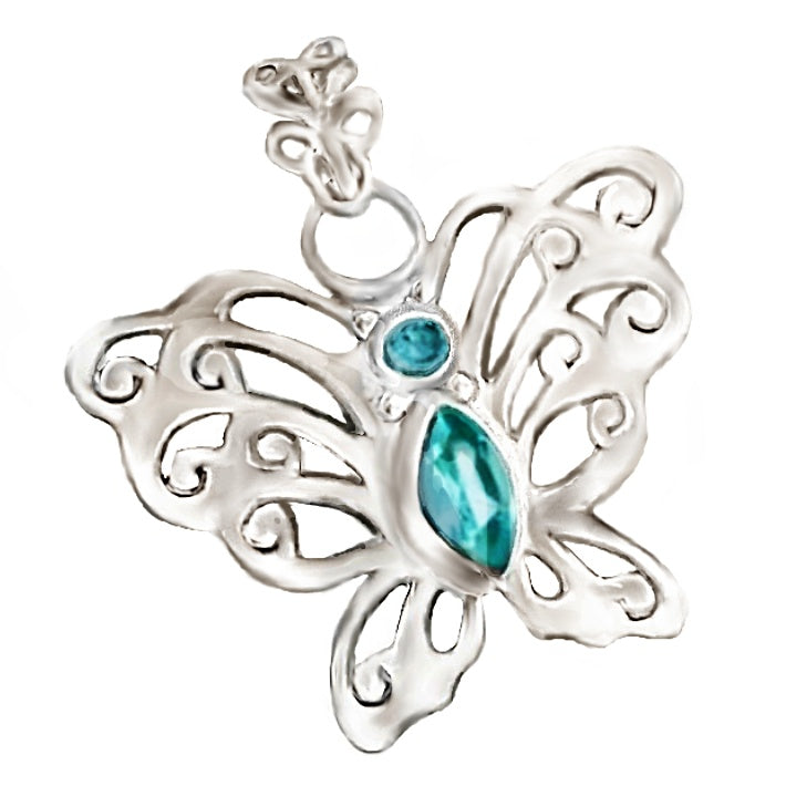 Dainty Natural Blue Topaz Solid 925 Sterling Silver Butterfly Pendant - BELLADONNA