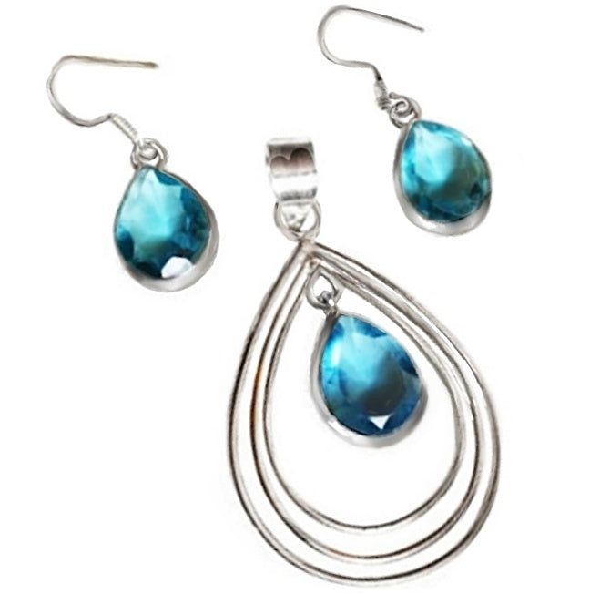 Blue Quartz Pears .925 Sterling Silver Pendant and Earrings Set - BELLADONNA
