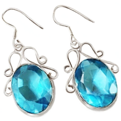 Handmade Ornate Blue Topaz Gemstone .925 Sterling Silver Earrings - BELLADONNA