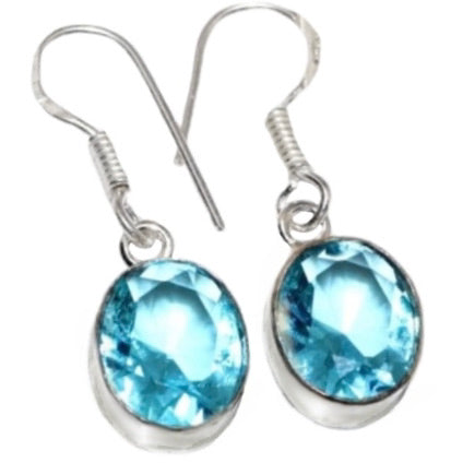 Dainty Blue Topaz Gemstone .925 Sterling Silver Earrings - BELLADONNA
