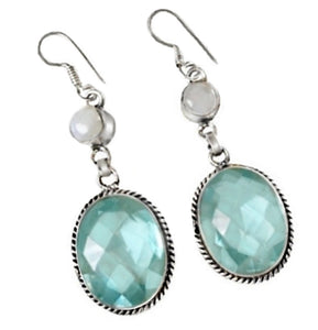 Natural Moonstone, Blue Topaz Gemstone .925 Sterling Silver Earrings - BELLADONNA