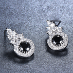 Handmade Black Sapphire and White Cubic Zirconia White Gold Filled Stud Earrings - BELLADONNA