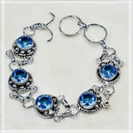 Handmade Faceted Blue Topaz Gemstone .925 Sterling Silver Bracelet - BELLADONNA