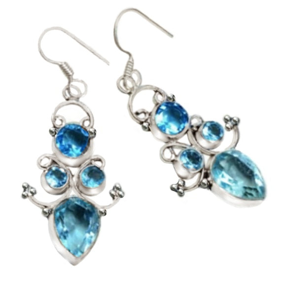 Exotic Blue Topaz Gemstone .925 Sterling Silver Earrings - BELLADONNA