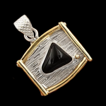 Two Tone Natural Black Onyx Solid .925 Sterling Silver Pendant - BELLADONNA