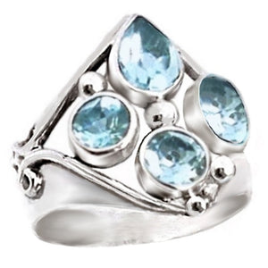 Natural Blue Topaz Gemstone Solid .925 Silver Ring Size 8.5 - BELLADONNA