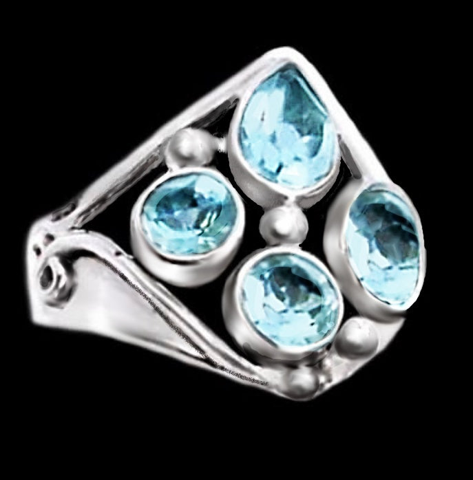 Natural Blue Topaz Gemstone Solid .925 Silver Ring Size 8.5 - BELLADONNA