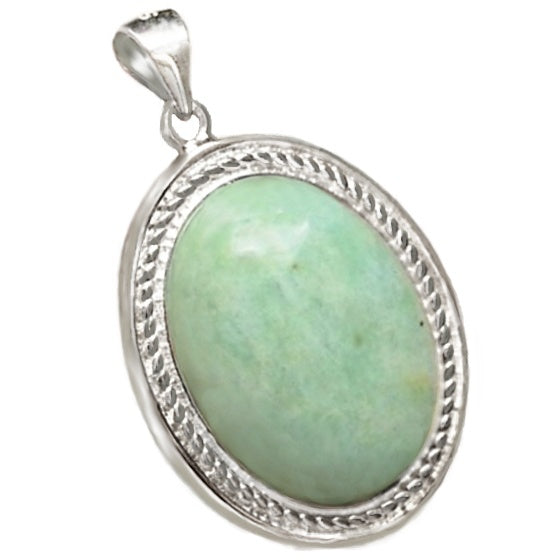 Natural Aqua Green Amazonite Gemstone .925 Sterling Silver Pendant - BELLADONNA