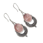 Natural  Pink Rose Quartz Solid .925 Sterling Silver Earrings - BELLADONNA