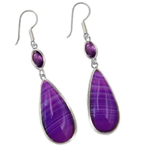Natural Purple Botswana Agate Purple Amethyst Gemstone Solid .925 Silver Earrings - BELLADONNA