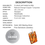 Natural Orange Copper Turquoise  Solid .925 Sterling Silver Pendant - BELLADONNA