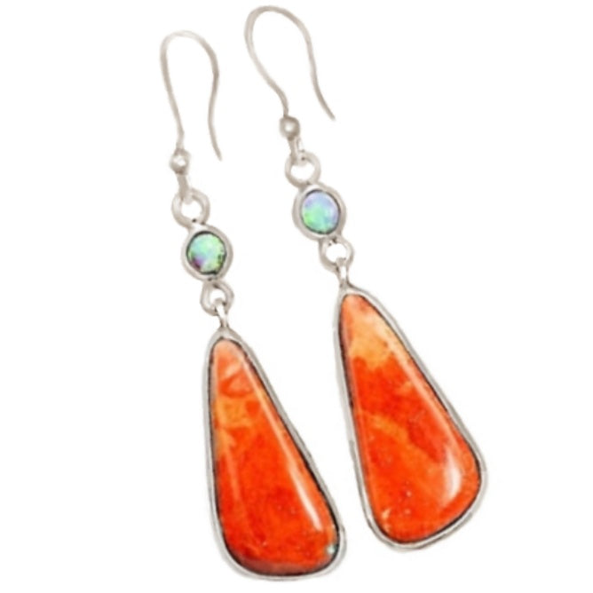 New Arrival Natural Sponge Coral, Fire Opal Solid .925 Sterling Silver Earrings - BELLADONNA