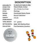 4.7 grams Authentic Baltic Amber Gemstone In Solid  .925 Sterling Silver Stud Earrings - BELLADONNA