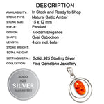 Natural Baltic Amber  In Solid .925 Sterling Silver Pendant - BELLADONNA