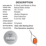 Genuine Baltic Amber  In Solid .925 Sterling Silver Pendant - BELLADONNA