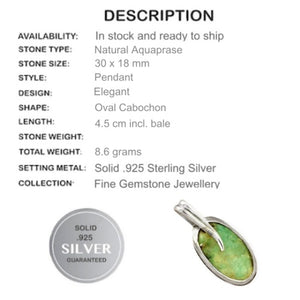 Natural Aquaprase Gemstone Solid .925 Sterling Silver Pendant - BELLADONNA